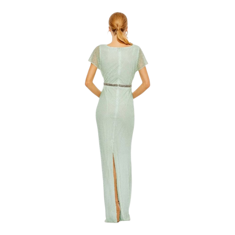 Mac Duggal 93994 Sage Green Beaded Wrap Short Sleeve Gown Size 8 - Picture 10 of 12